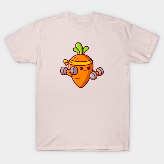 Cute Carrot Lifting Dumbbell Cartoon T-Shirt by Catalyst Labs